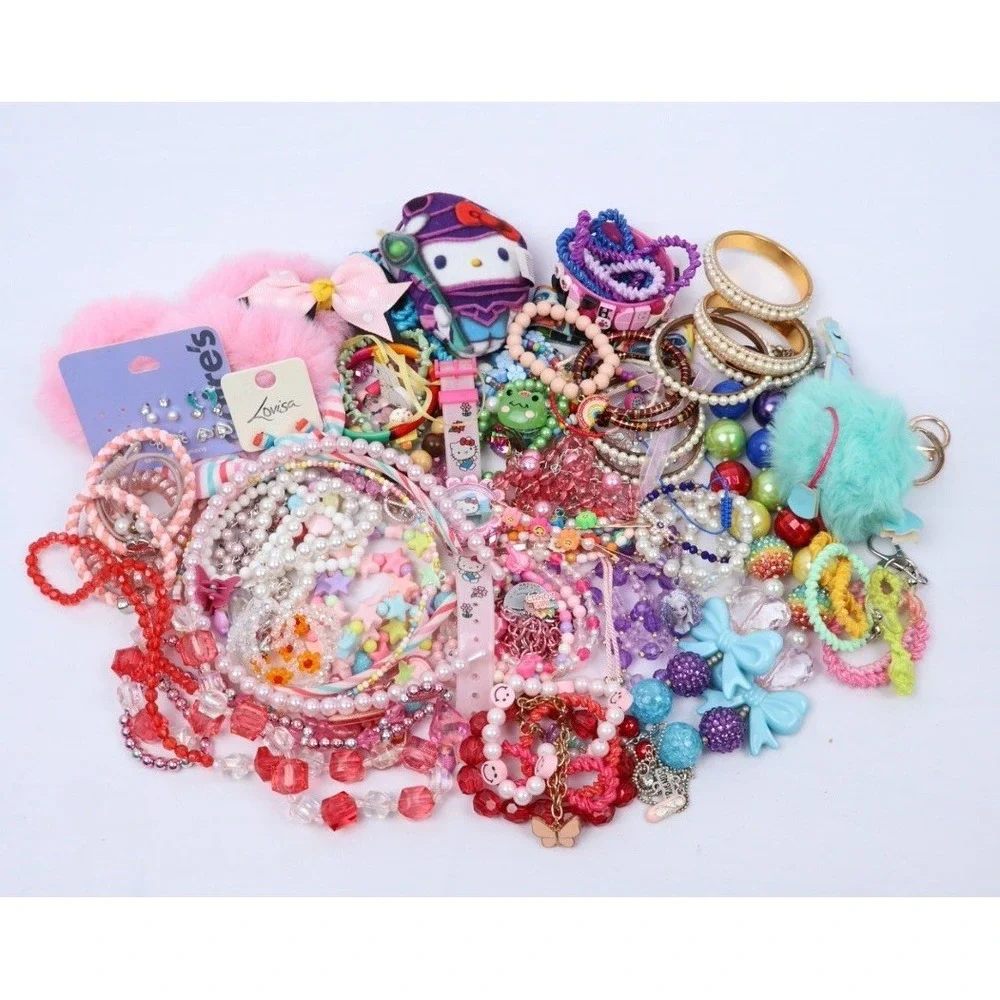 Mixed Jewelry Lot 80 + Mystery Girls Tween Colorful Dress‎ Up Hello Kitty Fun